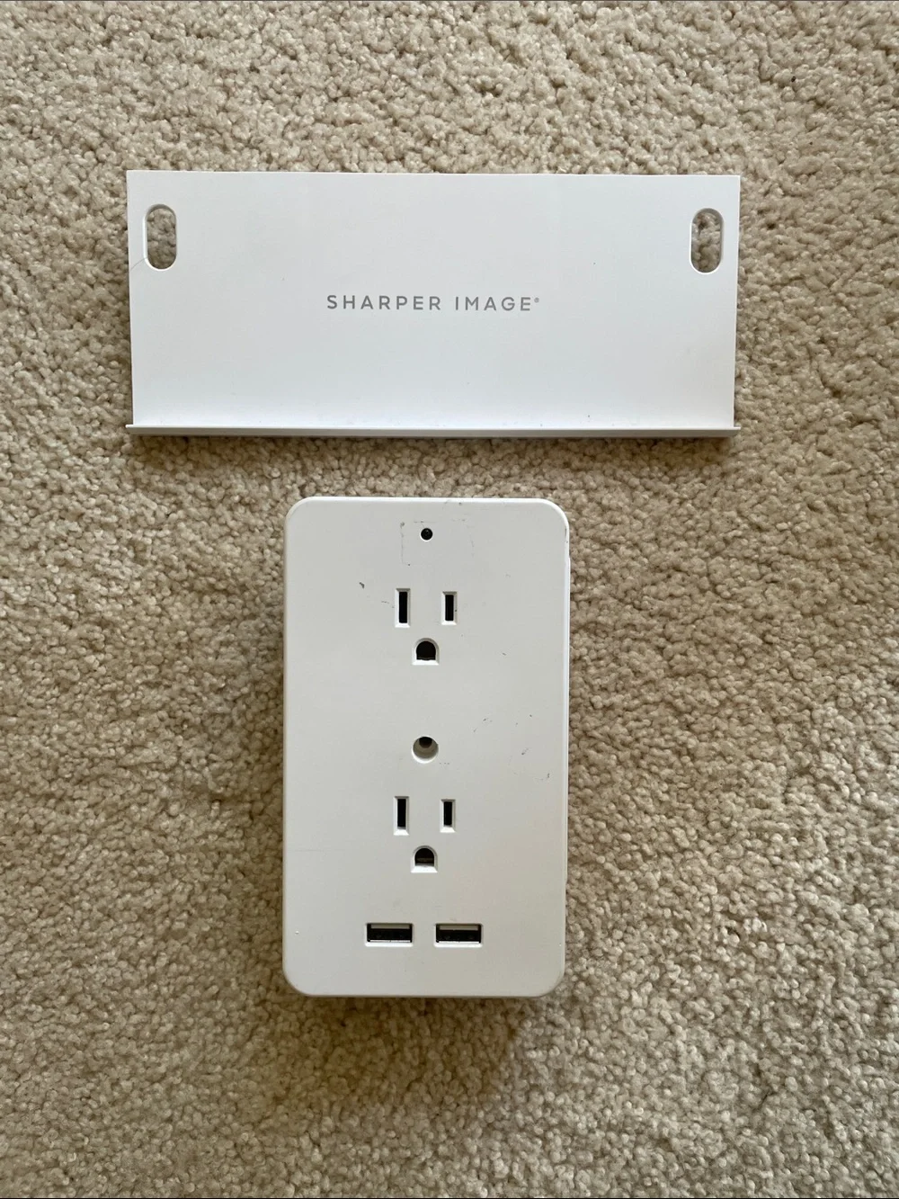 Sharper Image White Dual Outlet Wall Plug with Dual USB Charging Ports